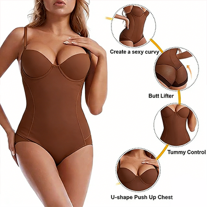 בגד גוף מחטב עם חזייה | עיצוב מכווץ ומרזה, מותן מתכוונן