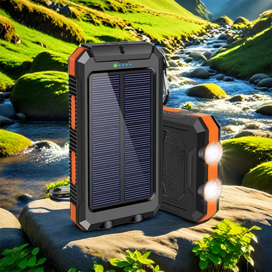 🔥 סוללת גיבוי סולארית ניידת 10000mAh עם שני פנסי LED לנסיעות ולקמפינג