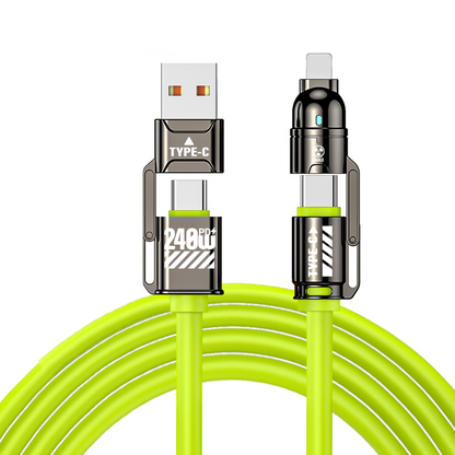 🔌 כבל טעינה מהירה 4-ב-1 עוצמתי, 240W PD רב-חיבור, USB-A/USB-C ל-Type-C/Lightning, כבל טעינה מהירה אוניברסלי לטלפונים ולפטופים